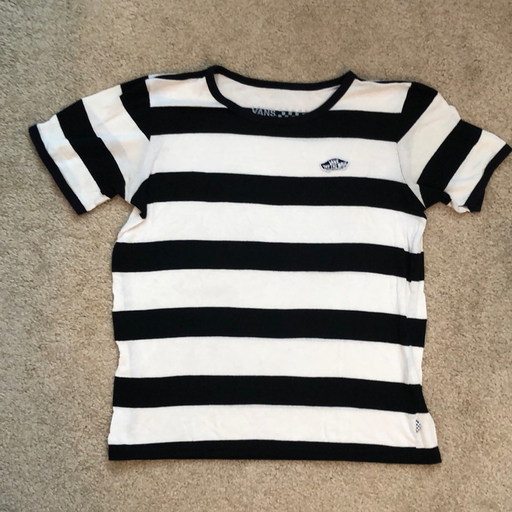 Vans Off The Wall Black & Cream Striped Shirt, Jr. Sz-M, Unisex